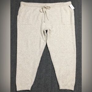 Auden Oatmeal Women's 1X Sweater Knit Ribbed Cuffed-Leg Jogger Pajama Pants